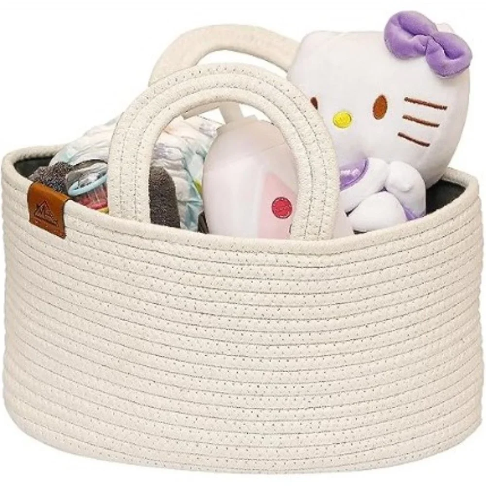 Cotton Rope Diaper Basket Caddy - Baby Diaper Bag - Nursery/ Car Organizer